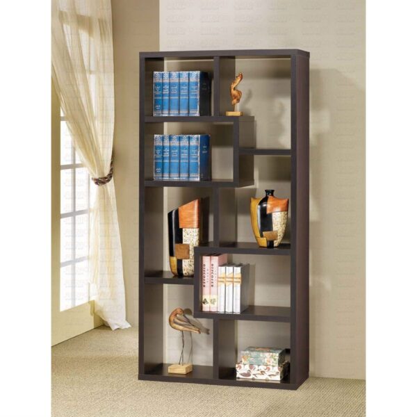 Modern 70-in High Display Cabinet Bookcase in Dark Brown Cappuccino Wood Finish - Image 2