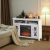 Rustic White Electric Fireplace Mantel TV Stand w/ Adjustable Shelves 2 Storage Cabinets - Image 2