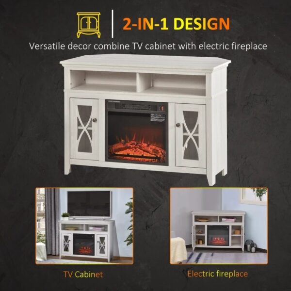 Rustic White Electric Fireplace Mantel TV Stand w/ Adjustable Shelves 2 Storage Cabinets - Image 4
