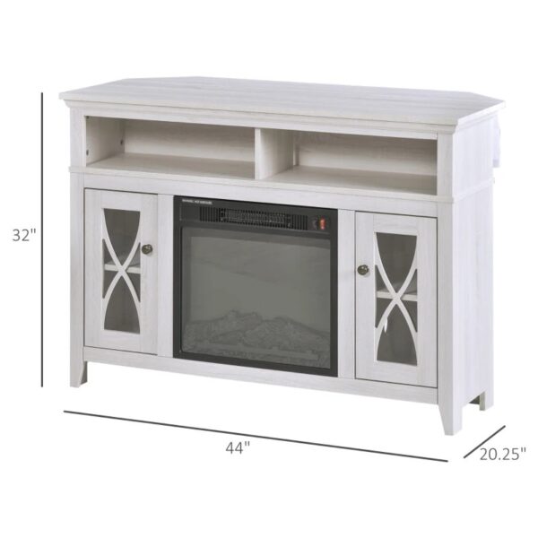 Rustic White Electric Fireplace Mantel TV Stand w/ Adjustable Shelves 2 Storage Cabinets - Image 5