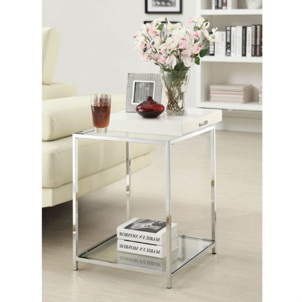 Modern Classic Metal End Table with White Removable Tray - Image 2
