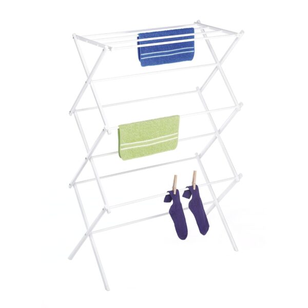 White Folding Laundry Dryer Clothes Drying Rack - Sturdy Steel Desig - Image 2