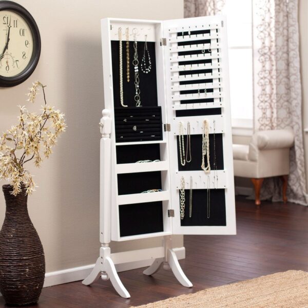 White Full Length Tilting Cheval Style Floor Mirror with Jewelry Storage - Image 2
