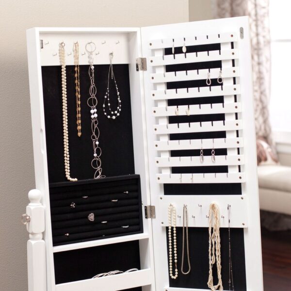 White Full Length Tilting Cheval Style Floor Mirror with Jewelry Storage - Image 3