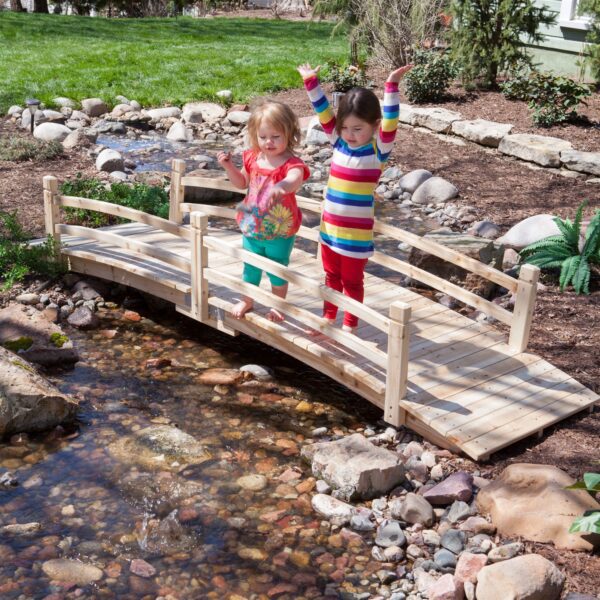 12-Ft Wooden Garden Bridge with Rails in Unfinished Fir Wood - Image 2