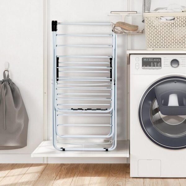 White 2 Level Foldable Clothes Drying Rack Adjustable Height - Image 3