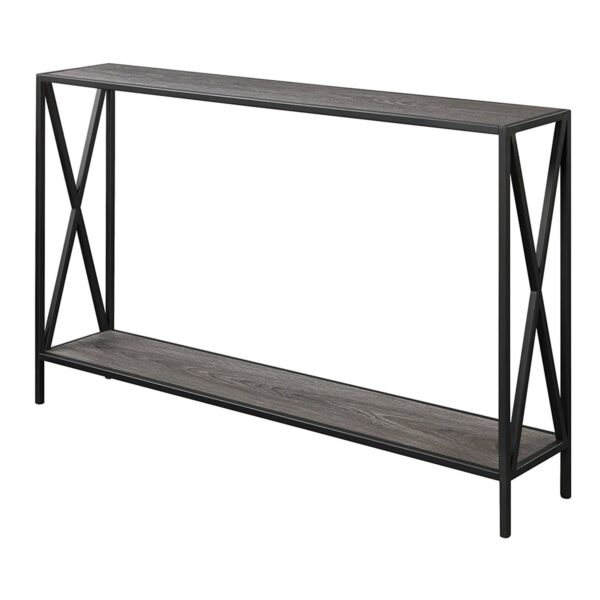 Weathered Grey Wood Console Sofa Table with Bottom Shelf and Metal Frame - Image 2