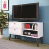 White Grey Wood Modern Classic Mid-Century Style TV Stand Entertainment Center - Image 2