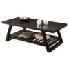 Contemporary Coffee Table with Slatted Bottom Shelf in Rich Brown - Image 2