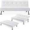 White Faux Leather Click Clack Adjustable Futon Sleeper Sofa