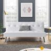 White Faux Leather Click Clack Adjustable Futon Sleeper Sofa - Image 2