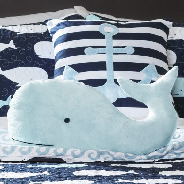 Full/Queen 5 Piece Bed In A Bag Navy Teal Microfiber Waves Whales Quilt Set - Image 4