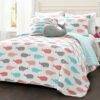 Full/Queen 5 Piece Microfiber Quilt Set in Teal Pink Aqua Waves Whale Pattern - Image 2