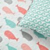 Full/Queen 5 Piece Microfiber Quilt Set in Teal Pink Aqua Waves Whale Pattern - Image 3