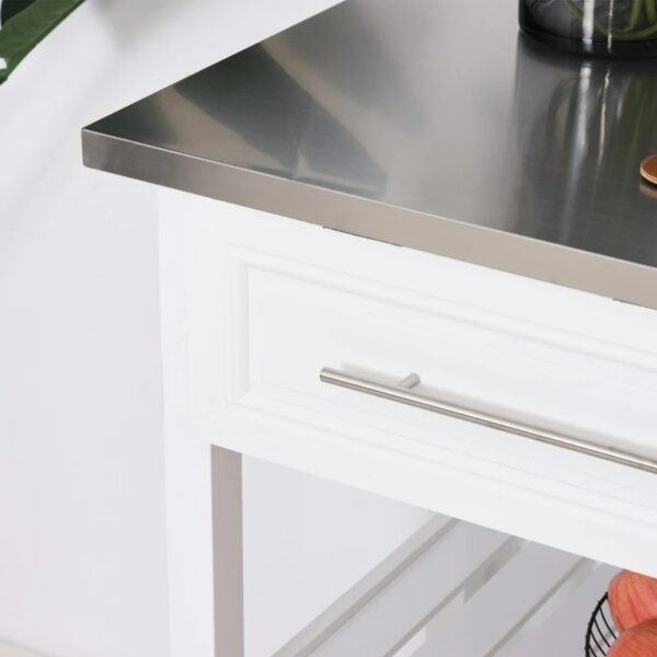 White Rolling Kitchen Island 2 Drawers Storage with Stainless Steel Top - Image 2