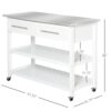 White Rolling Kitchen Island 2 Drawers Storage with Stainless Steel Top - Image 5