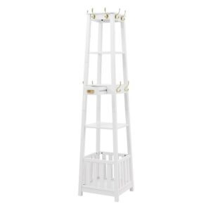 White Entryway Shelf Drawer Coat Rack Hall Storage Tree