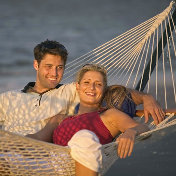White Cotton Rope XL Hammock with 13-ft Black Metal Stand - Image 3
