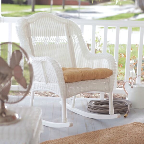Indoor/Outdoor Patio Porch White Resin Wicker Rocking Chair - Image 2