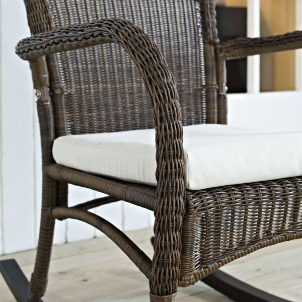 Indoor/Outdoor Patio Porch Mocha Wicker Rocking Chair with Beige Cushion - Image 2