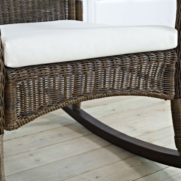 Indoor/Outdoor Patio Porch Mocha Wicker Rocking Chair with Beige Cushion - Image 3