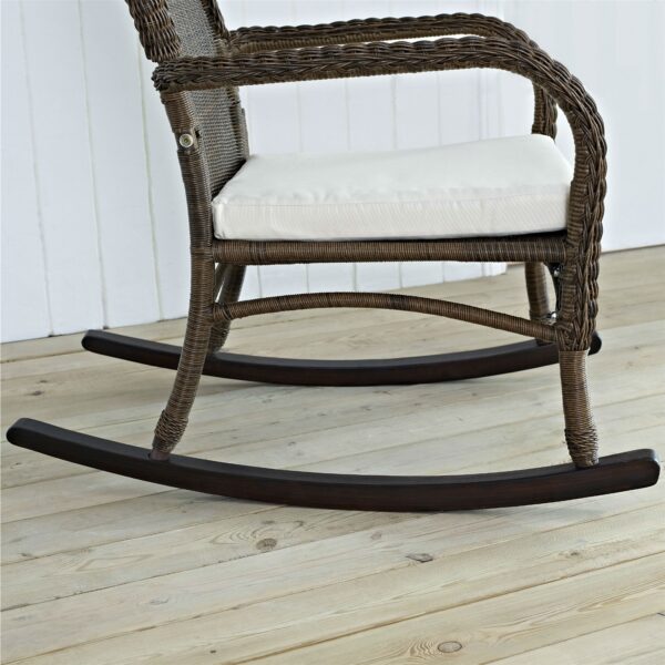Indoor/Outdoor Patio Porch Mocha Wicker Rocking Chair with Beige Cushion - Image 4