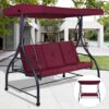 Dark Red Burgundy 3 Seat Cushioned Porch Patio Canopy Swing Chair - Image 2