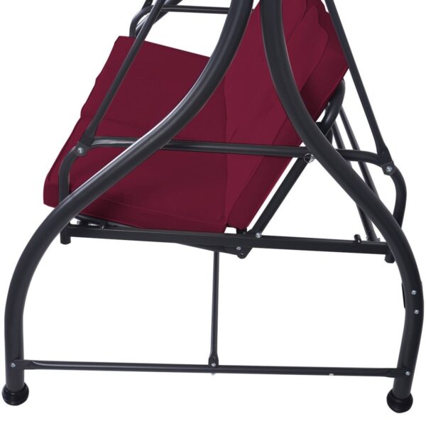 Dark Red Burgundy 3 Seat Cushioned Porch Patio Canopy Swing Chair - Image 5