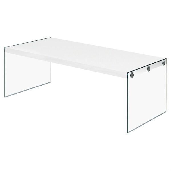 White Modern Rectangular Coffee Table with Tempered Glass Legs - Image 2