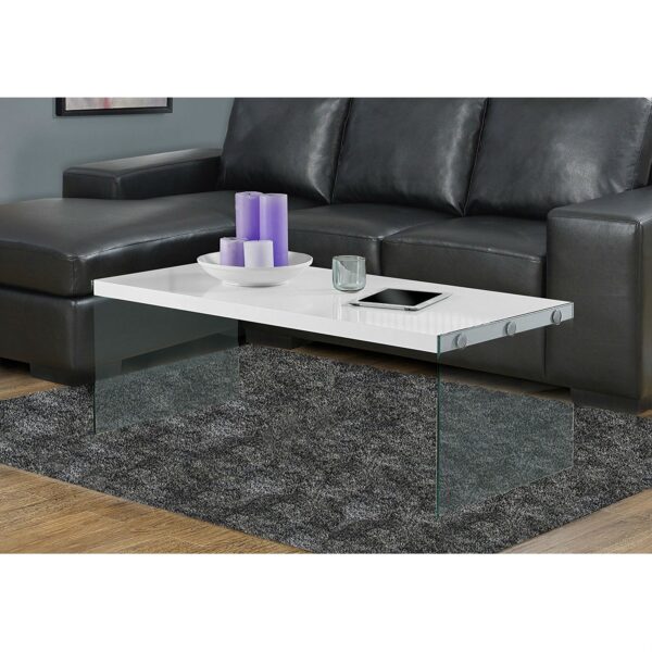 White Modern Rectangular Coffee Table with Tempered Glass Legs - Image 3