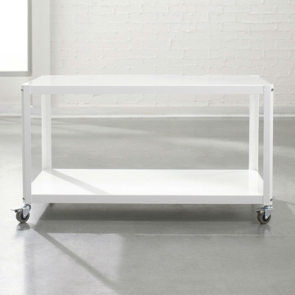 White Metal Modern TV Stand Cart with Bottom Storage Shelf - Image 3