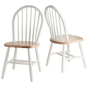 Set of 2 - Classic Wood Dining Chairs in Natural & White