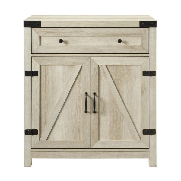 Rustic Farmhouse Barn Door Accent Storage Cabinet White Oak - Image 2