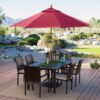 Commercial Grade 9-Ft Wood Market Umbrella with Burgundy Red Sunbrella Canopy