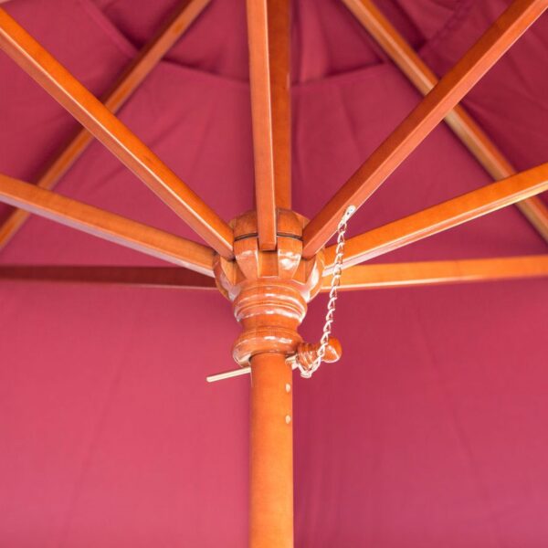 Commercial Grade 9-Ft Wood Market Umbrella with Burgundy Red Sunbrella Canopy - Image 2