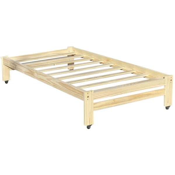 Twin Unfinished Solid Wood Platform Bed Frame with Casters Wheels - Image 2