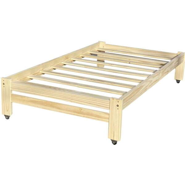 Twin Unfinished Solid Wood Platform Bed Frame with Casters Wheels - Image 3
