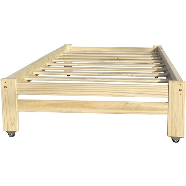 Twin Unfinished Solid Wood Platform Bed Frame with Casters Wheels - Image 4