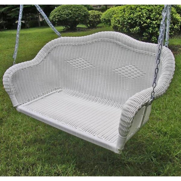 White Resin Wicker Porch Swing with 4-ft Hanging Chain - Image 2