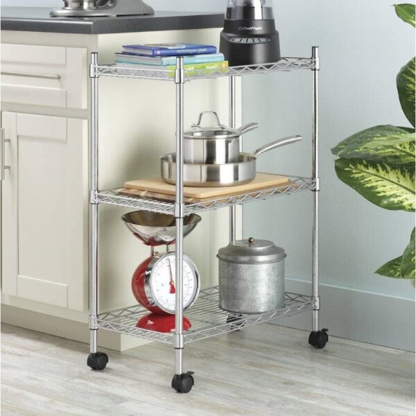 3-Tier Metal Cart on Wheels for Kitchen Microwave Bathroom Garage - Image 2