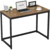 Modern Home Office Laptop Computer Desk Table with Black Metal Frame Wood Top - Image 2