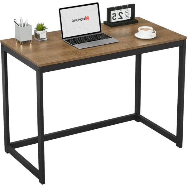 Modern Home Office Laptop Computer Desk Table with Black Metal Frame Wood Top - Image 2