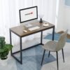 Modern Home Office Laptop Computer Desk Table with Black Metal Frame Wood Top - Image 3