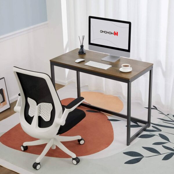 Modern Home Office Laptop Computer Desk Table with Black Metal Frame Wood Top - Image 4