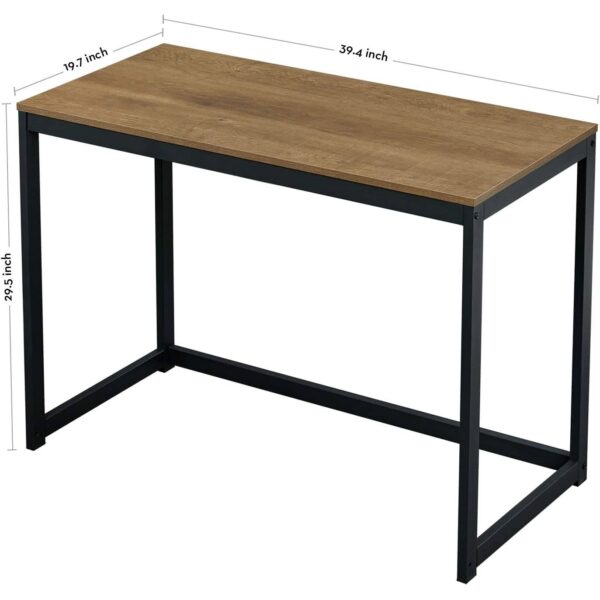 Modern Home Office Laptop Computer Desk Table with Black Metal Frame Wood Top - Image 5