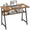 39-inch Home Office Laptop Computer Desk Table Black Metal Wood Top with Shelf - Image 2