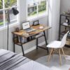 39-inch Home Office Laptop Computer Desk Table Black Metal Wood Top with Shelf - Image 4