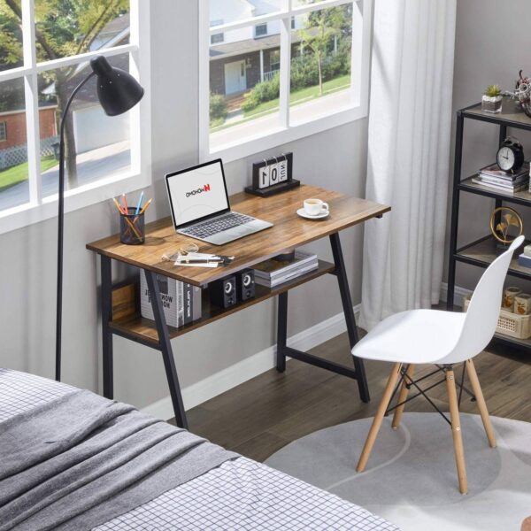 39-inch Home Office Laptop Computer Desk Table Black Metal Wood Top with Shelf - Image 4