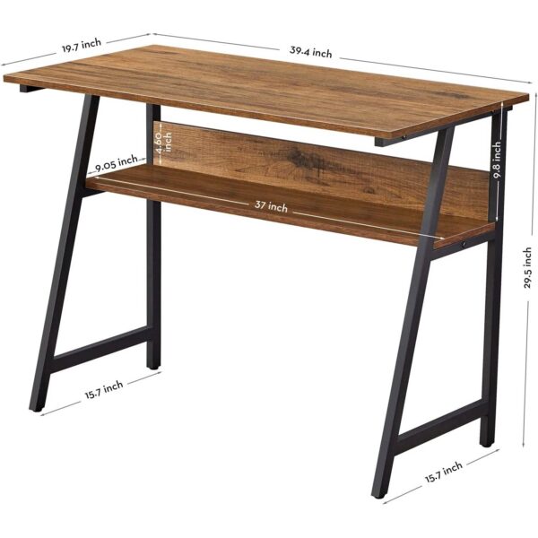 39-inch Home Office Laptop Computer Desk Table Black Metal Wood Top with Shelf - Image 5