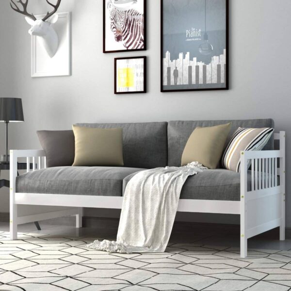 Twin size 2-in-1 Wood Daybed Frame Sofa Bed in White Finish - Image 3